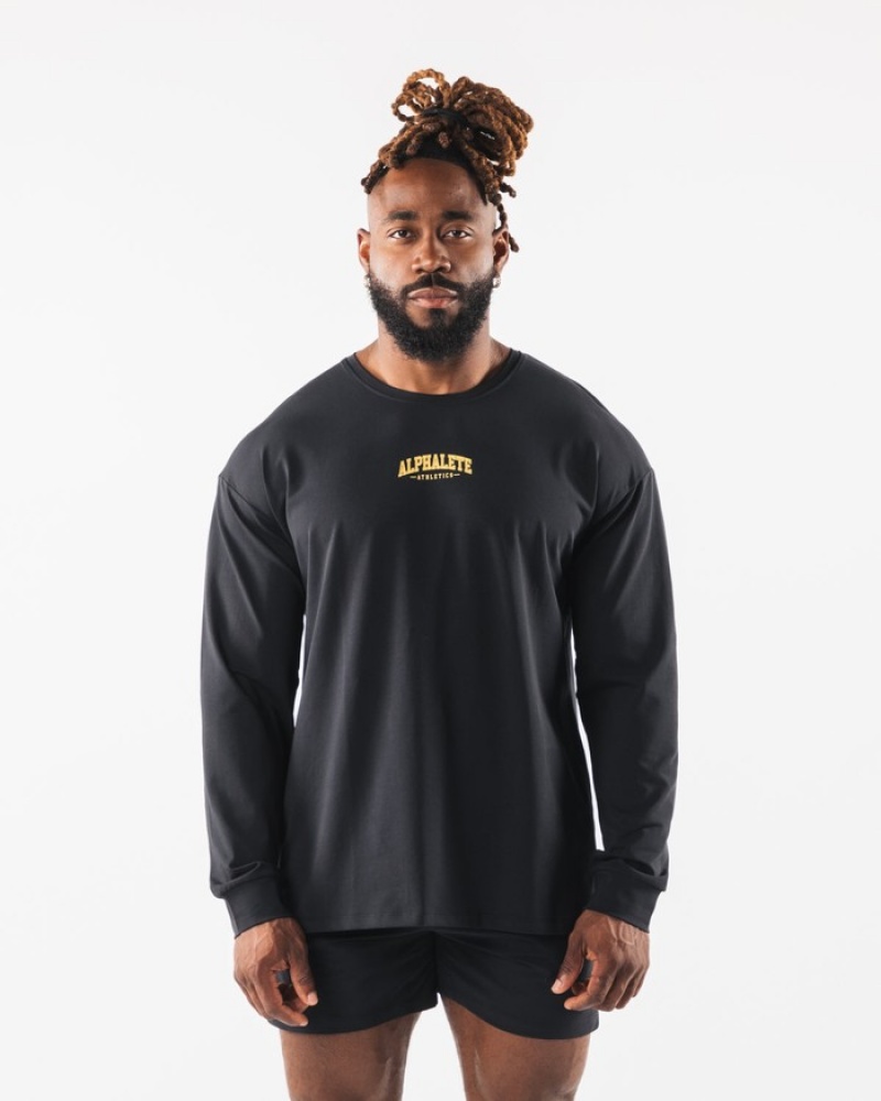 Alphalete AA Paisley Print LS Uomo Camicie Nere | 14FGZBOCV