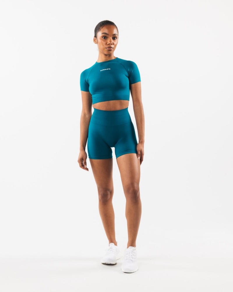 Alphalete Amplify SS Crop Donna Camicie Blu | 83EOVJPUS