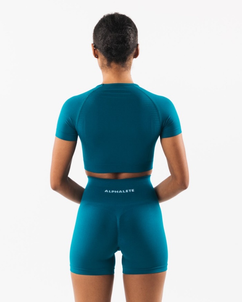 Alphalete Amplify SS Crop Donna Camicie Blu | 83EOVJPUS