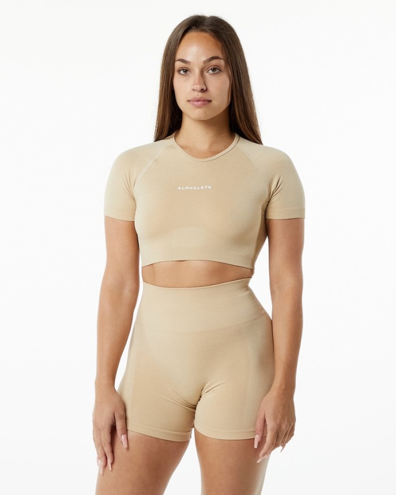 Alphalete Amplify V-Neck Donna Camicie Beige | 10OAWBMFI