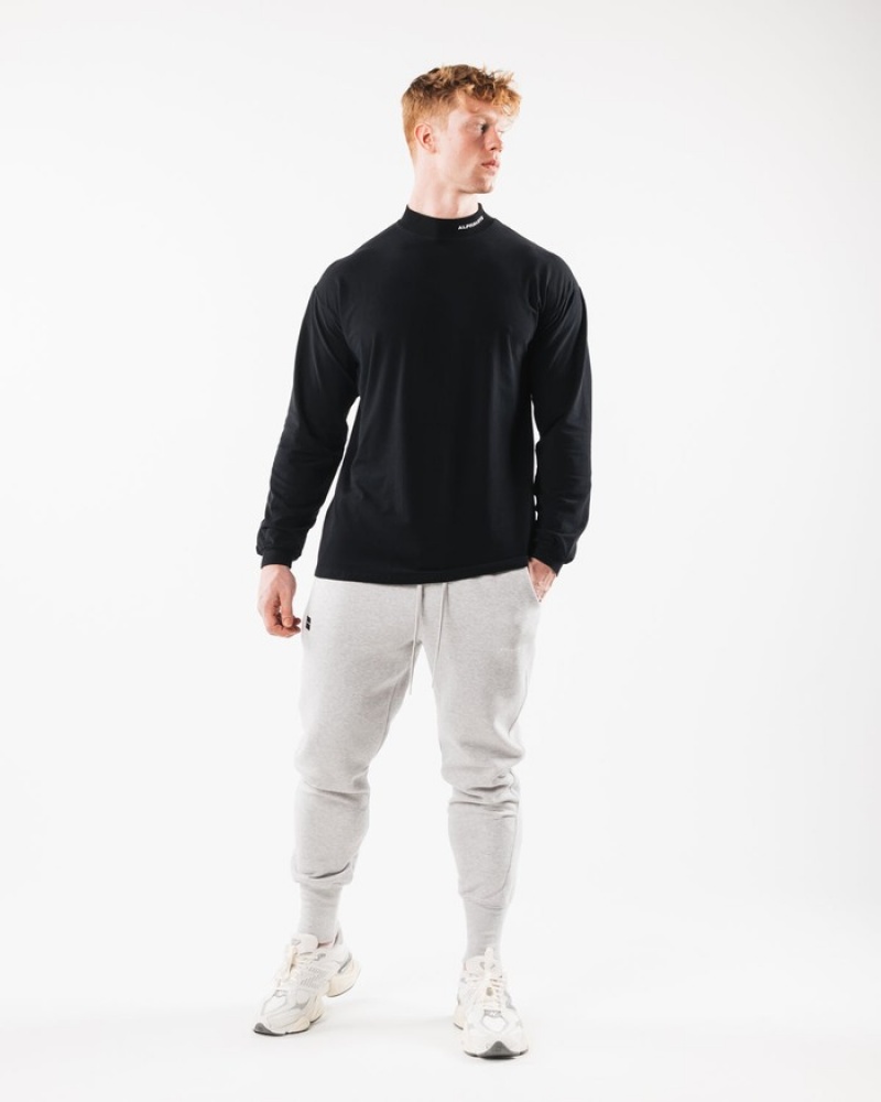 Alphalete Brushed Core Mock Neck LS Uomo Camicie Nere | 38PNFUZMW