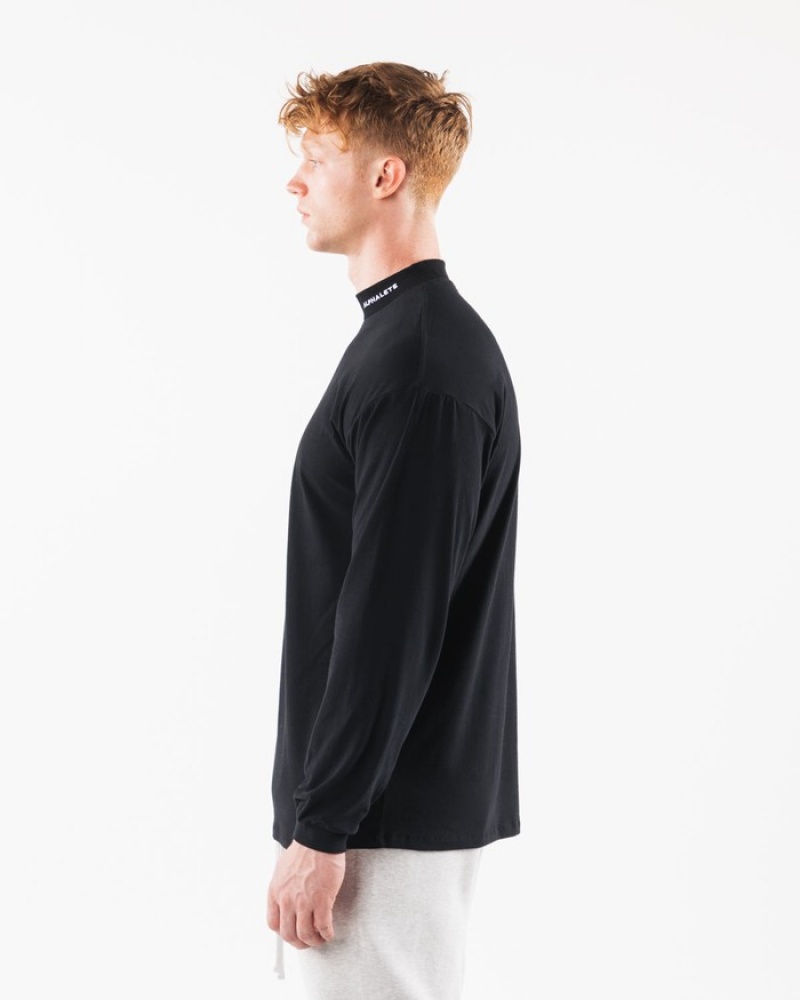 Alphalete Brushed Core Mock Neck LS Uomo Camicie Nere | 38PNFUZMW
