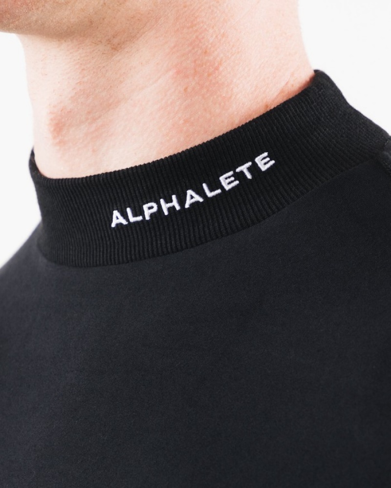 Alphalete Brushed Core Mock Neck LS Uomo Camicie Nere | 38PNFUZMW