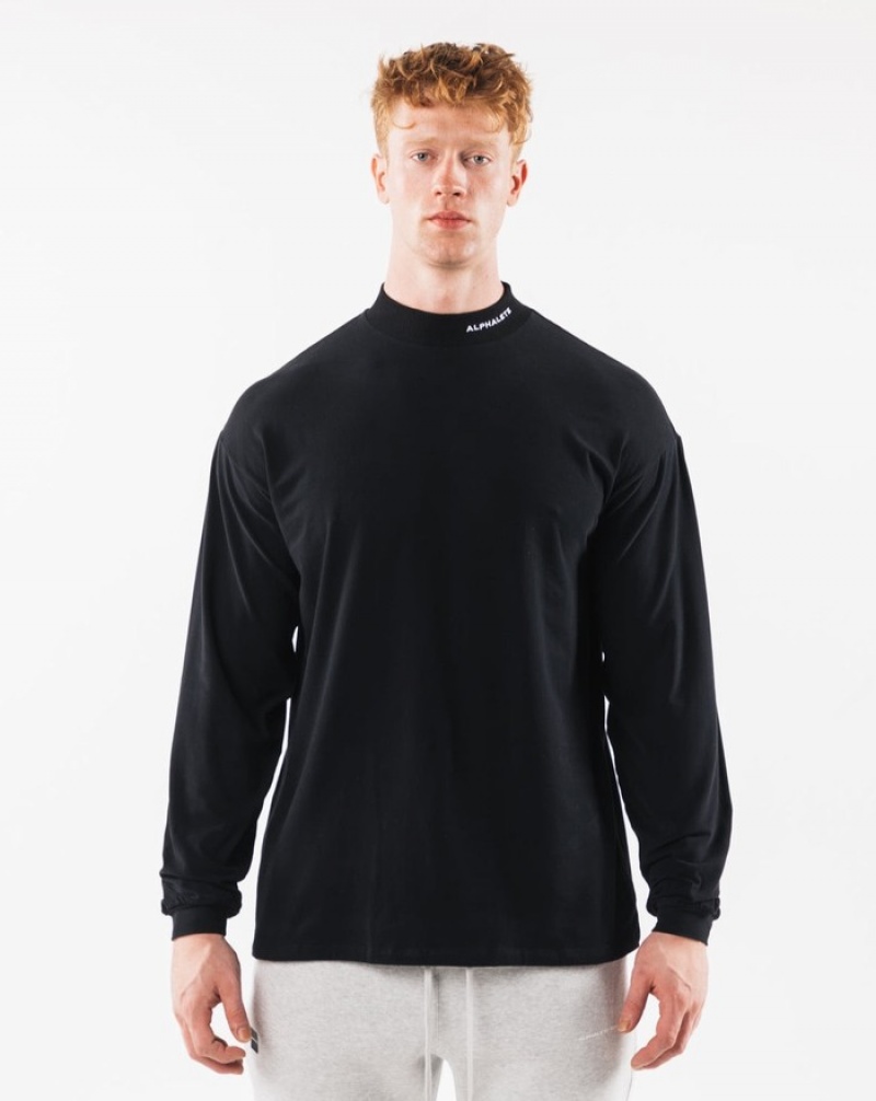 Alphalete Brushed Core Mock Neck LS Uomo Camicie Nere | 38PNFUZMW