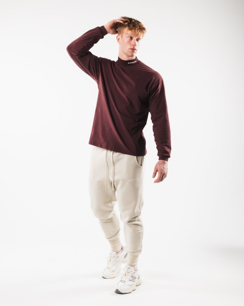 Alphalete Brushed Core Mock Neck LS Uomo Camicie Bordeaux | 95NXLHVYS