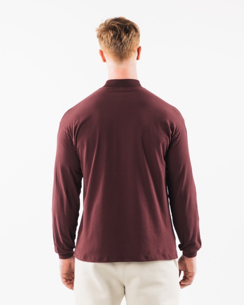 Alphalete Brushed Core Mock Neck LS Uomo Camicie Bordeaux | 95NXLHVYS