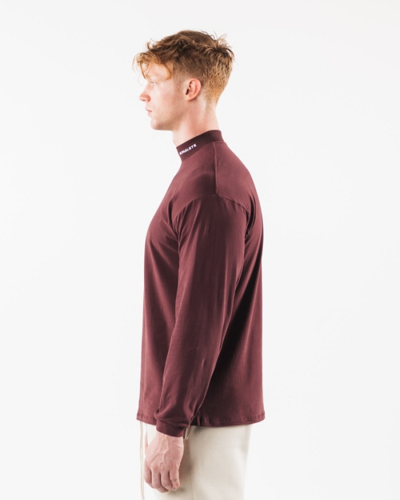 Alphalete Brushed Core Mock Neck LS Uomo Camicie Bordeaux | 95NXLHVYS