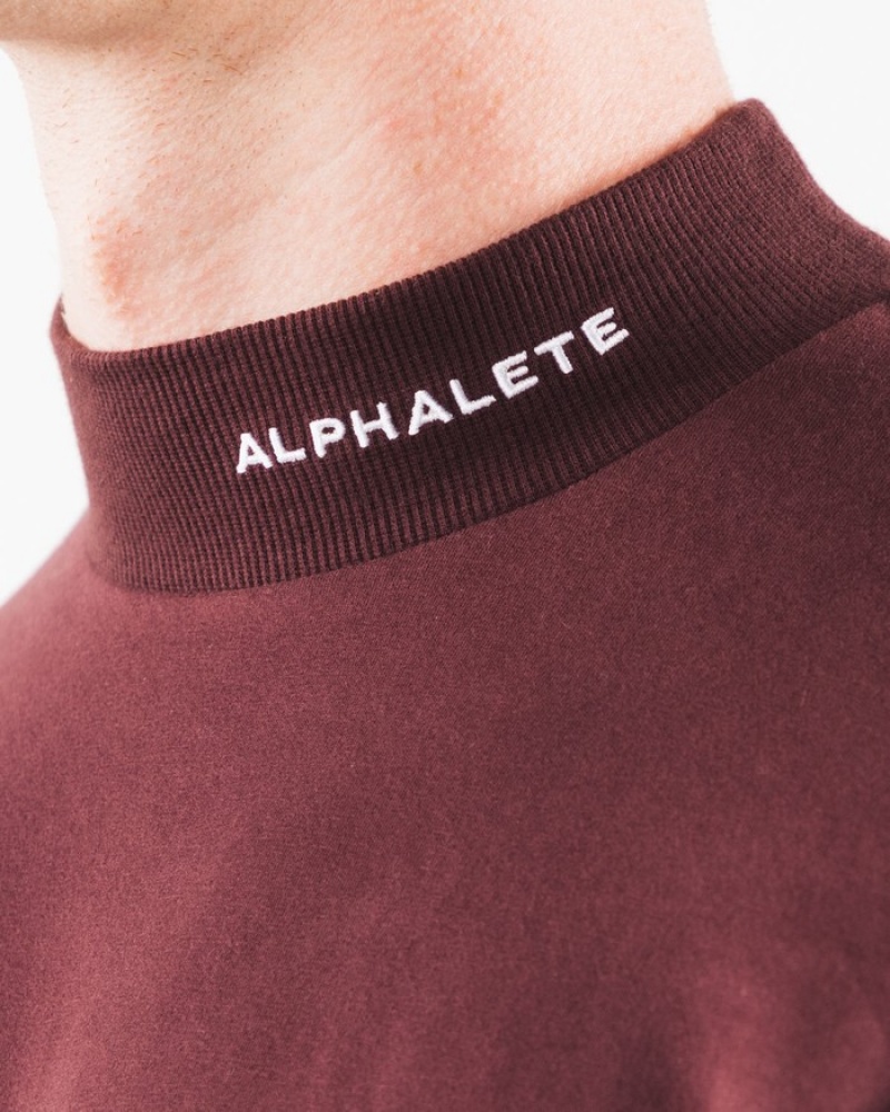 Alphalete Brushed Core Mock Neck LS Uomo Camicie Bordeaux | 95NXLHVYS
