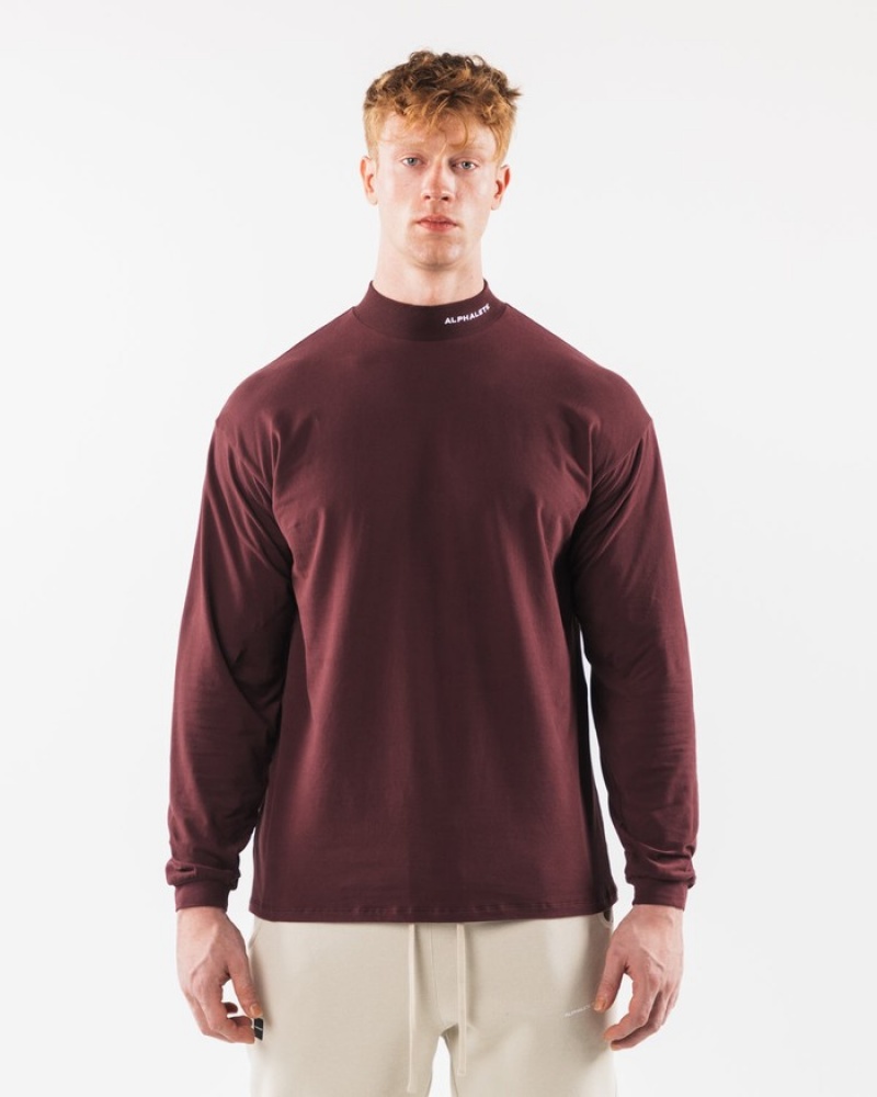 Alphalete Brushed Core Mock Neck LS Uomo Camicie Bordeaux | 95NXLHVYS