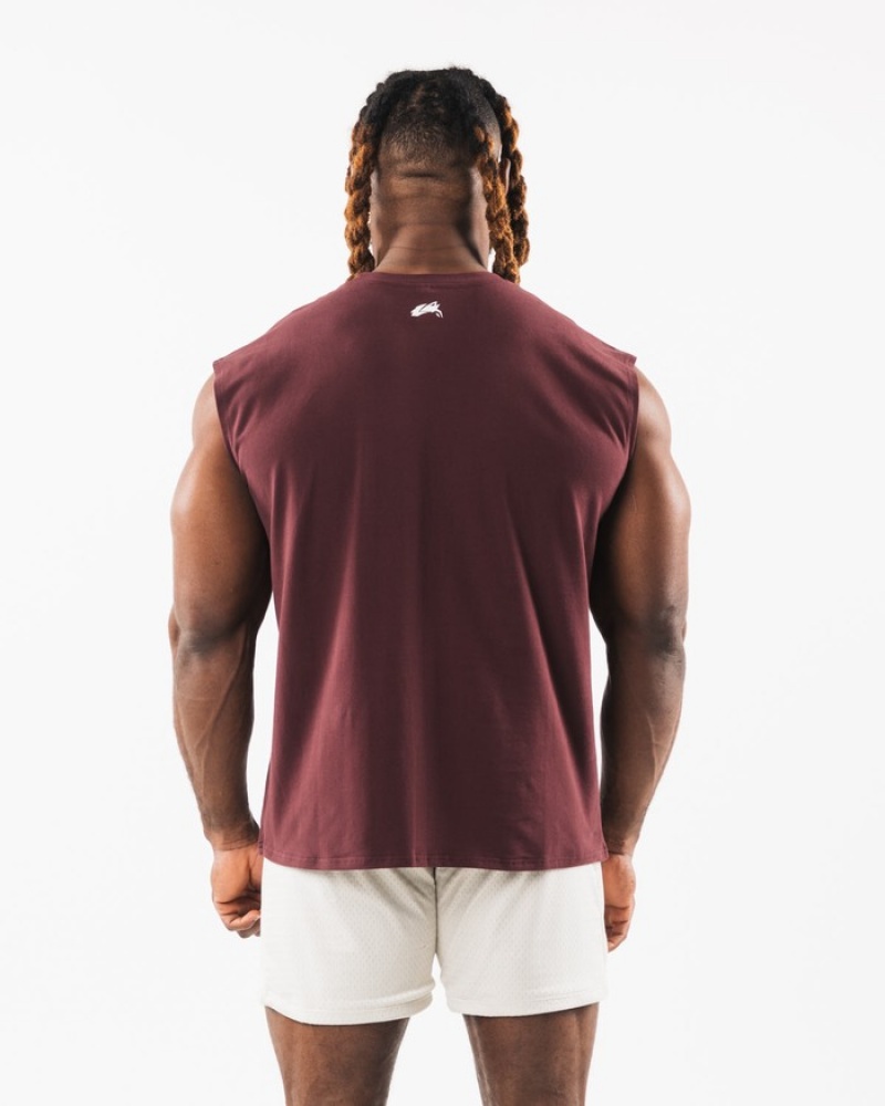 Alphalete Brushed Wolf Head Muscle Uomo Canotta Bordeaux | 62LUYTWGM