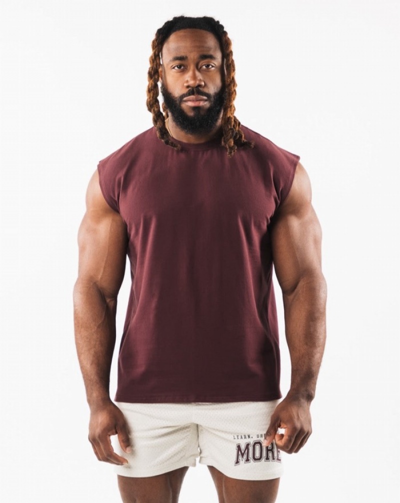 Alphalete Brushed Wolf Head Muscle Uomo Canotta Bordeaux | 62LUYTWGM