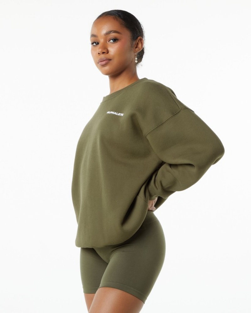 Alphalete Classiche Crew Donna Magliette Verde Oliva | 26DFBJQRI