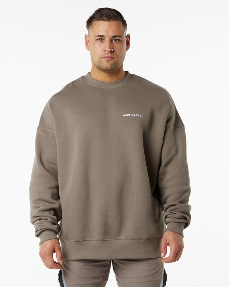 Alphalete Classiche Crew Uomo Felpa Beige | 69CXVUPRZ