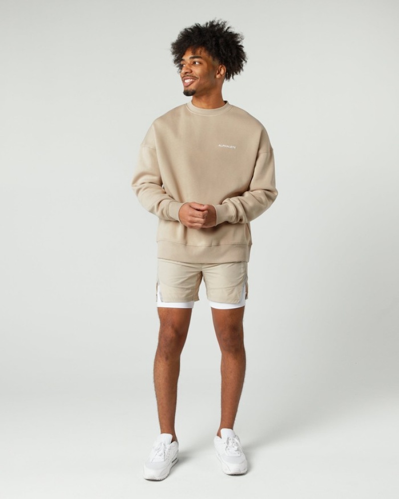 Alphalete Classiche Crew Uomo Felpa Beige | 65YFNREJV