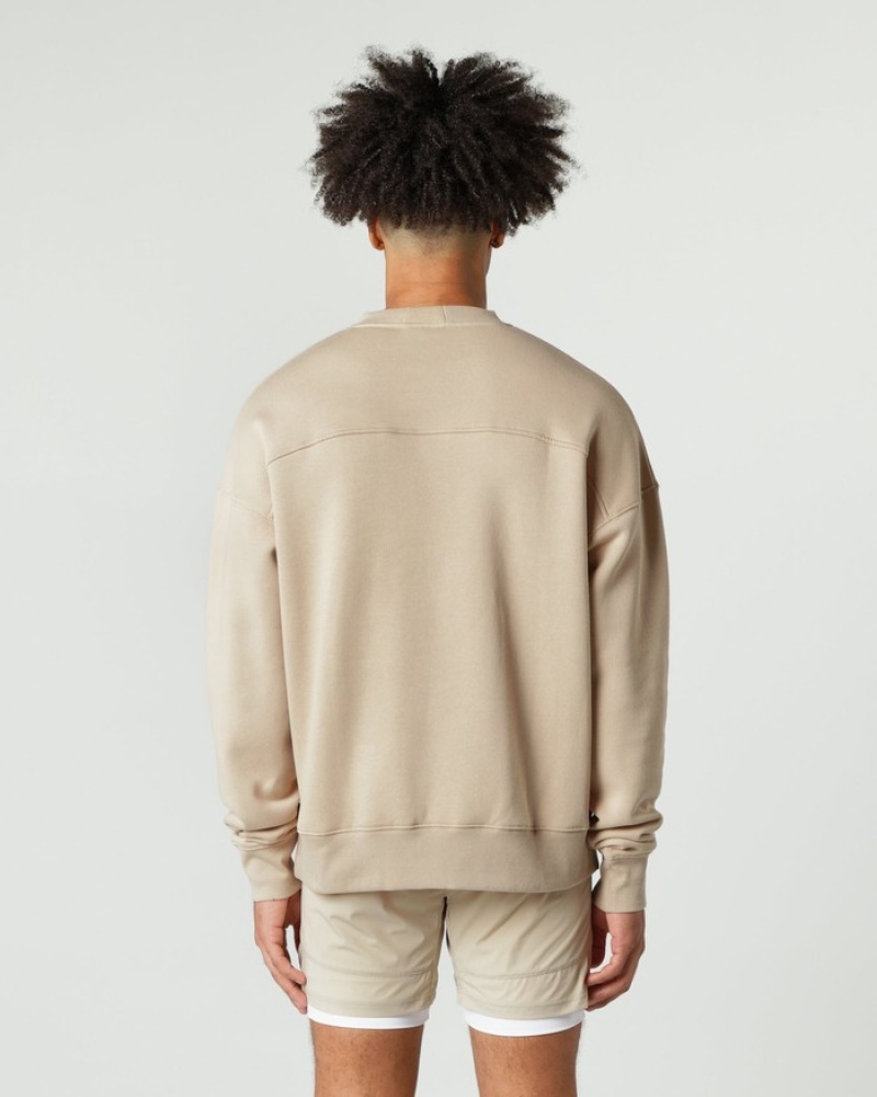 Alphalete Classiche Crew Uomo Felpa Beige | 65YFNREJV