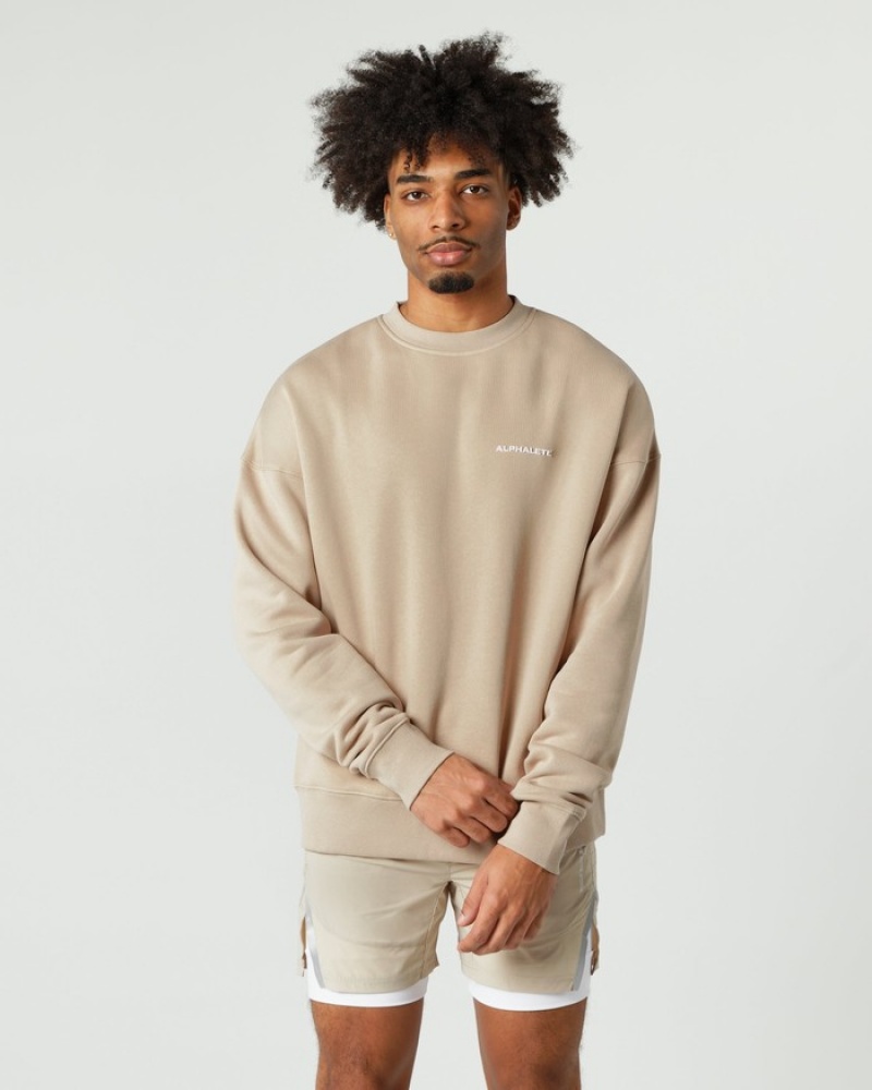Alphalete Classiche Crew Uomo Felpa Beige | 65YFNREJV
