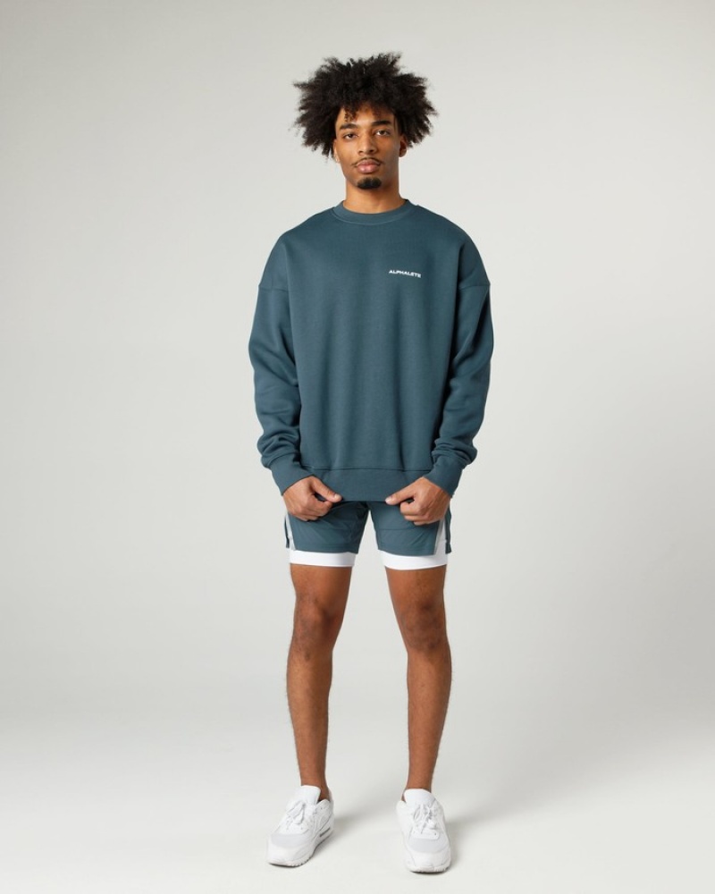 Alphalete Classiche Crew Uomo Felpa Blu | 37VZOFNQE
