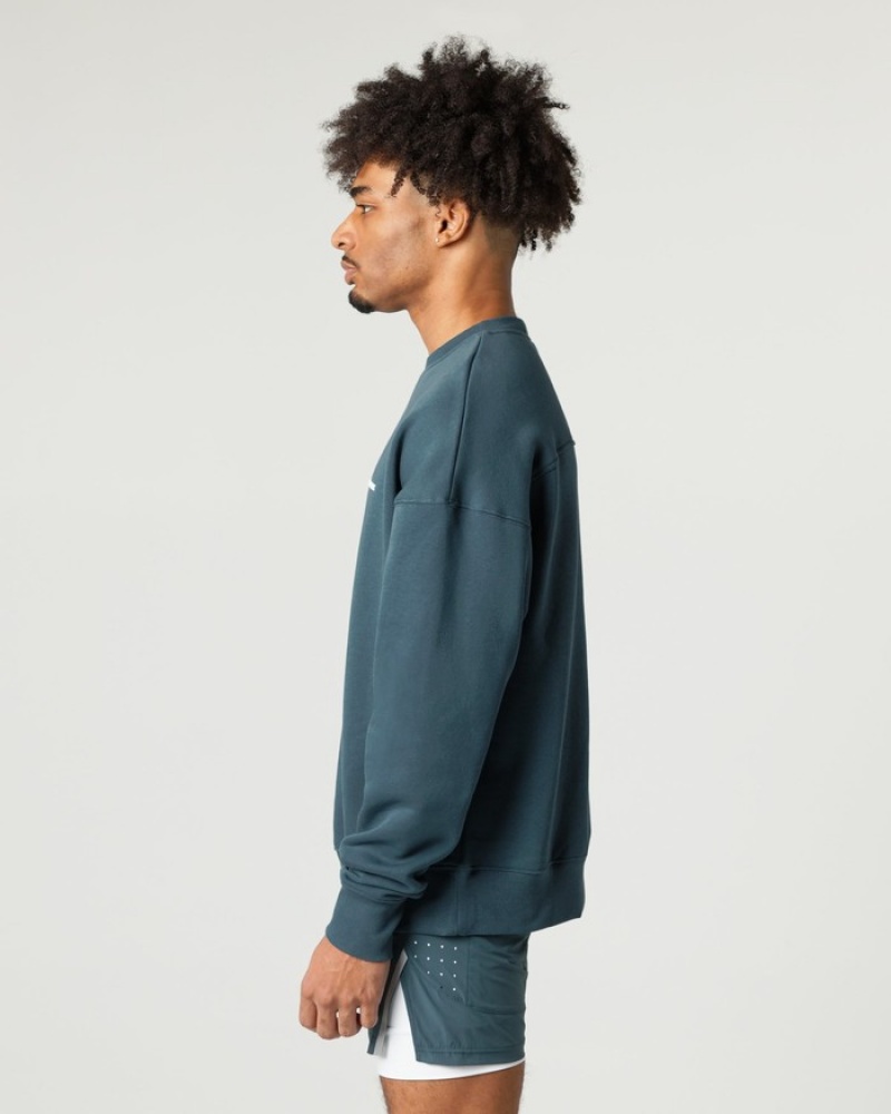 Alphalete Classiche Crew Uomo Felpa Blu | 37VZOFNQE