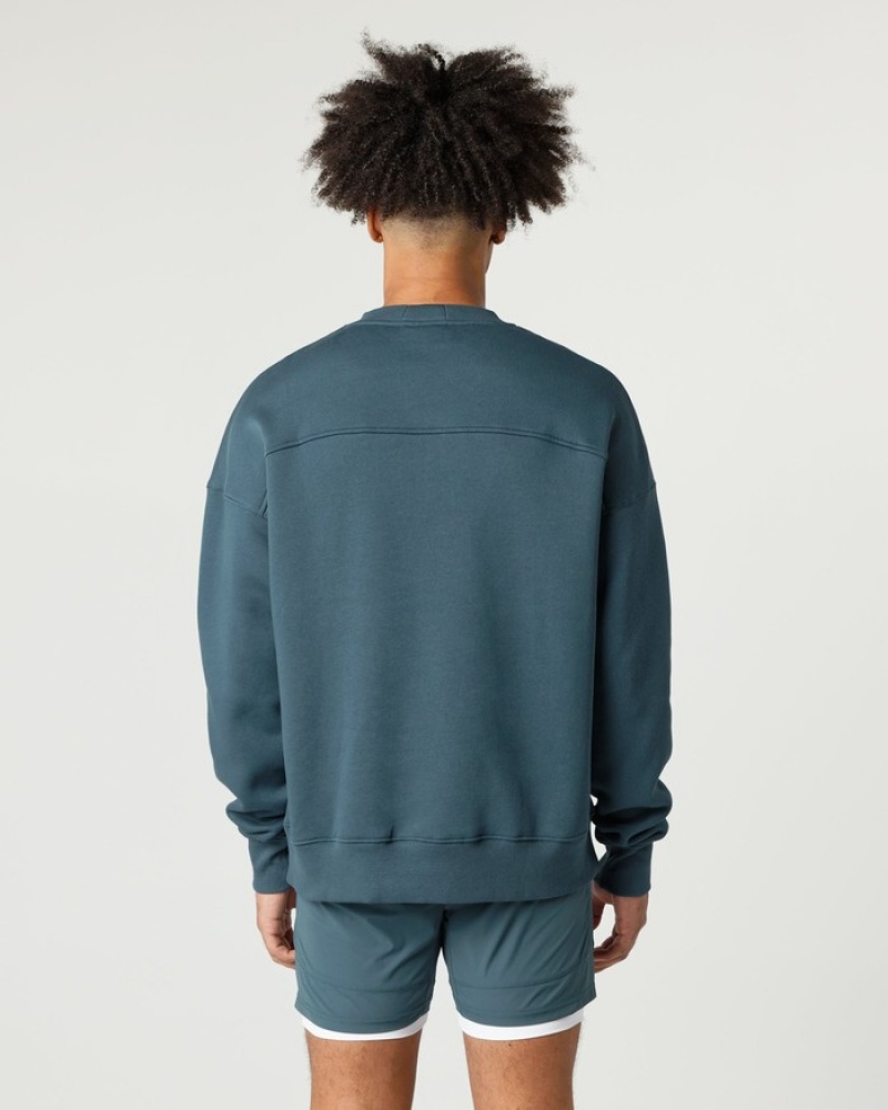 Alphalete Classiche Crew Uomo Felpa Blu | 37VZOFNQE