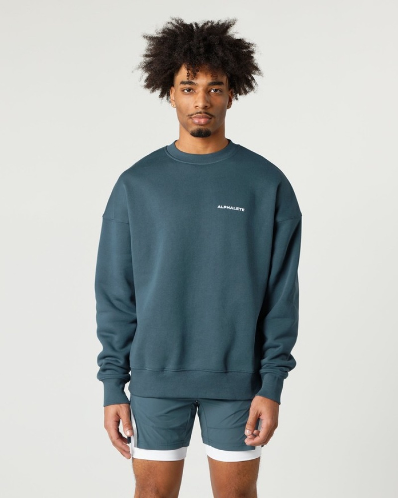 Alphalete Classiche Crew Uomo Felpa Blu | 37VZOFNQE
