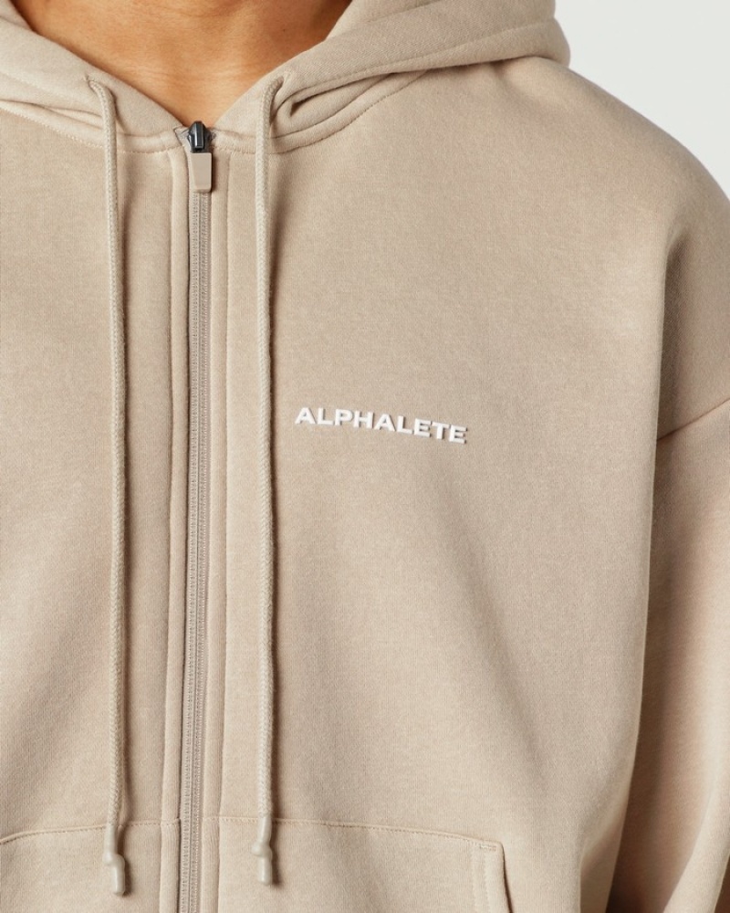Alphalete Classiche Full-Zip Uomo Giacche Beige | 49CGEHNAI