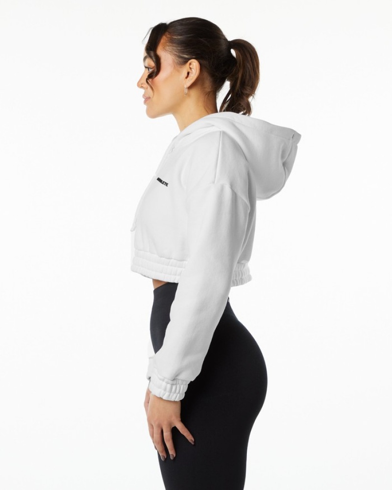 Alphalete Classicital Crop Donna Felpa Con Cappuccio Bianche | 64KEYSNHF