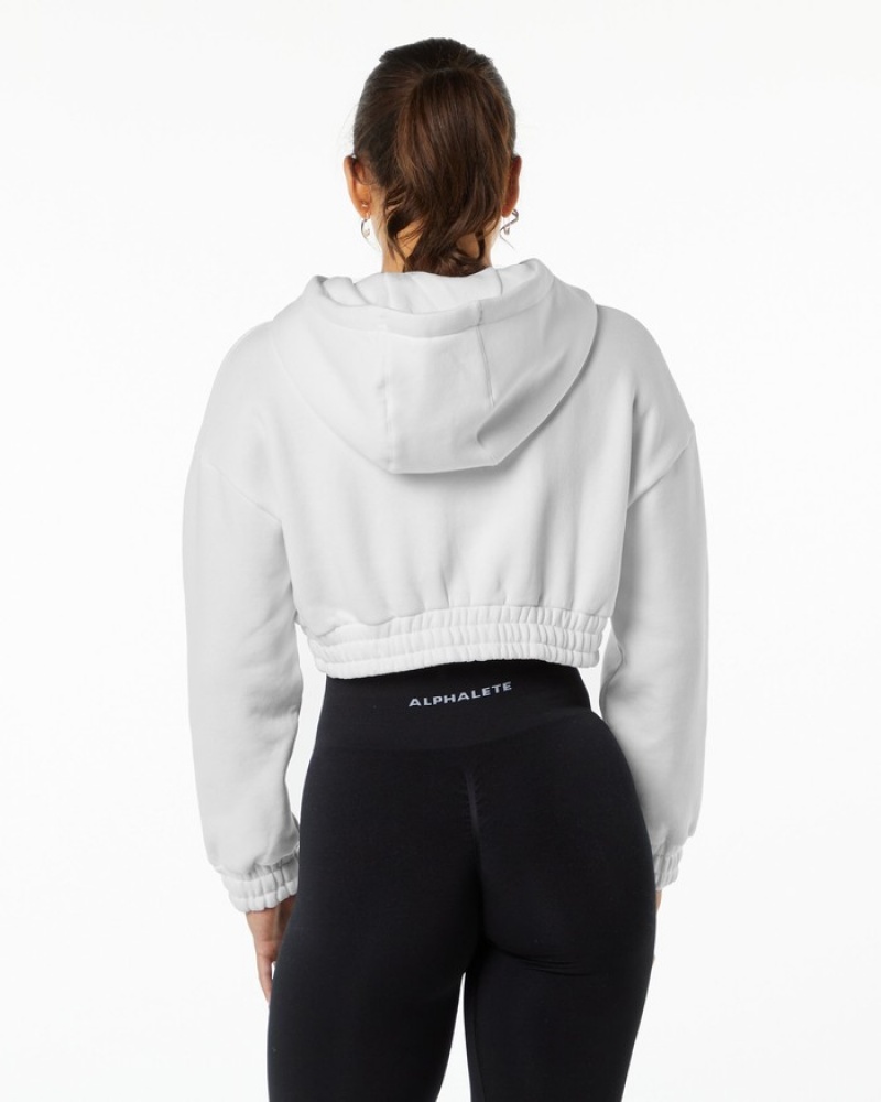 Alphalete Classicital Crop Donna Felpa Con Cappuccio Bianche | 64KEYSNHF