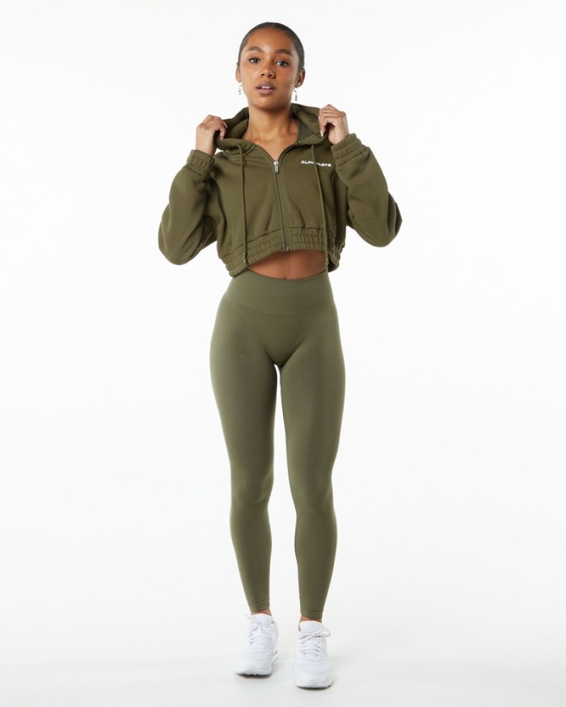 Alphalete Classicital Full-Zip Crop Donna Giacche Verde Oliva | 24RAJCQNO