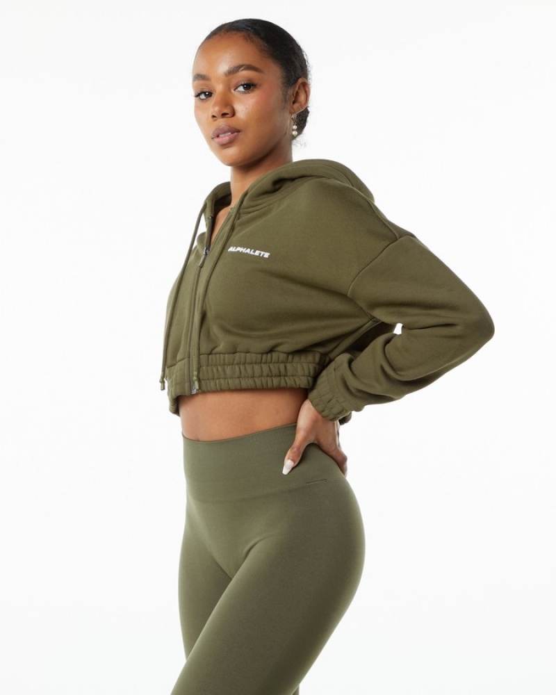 Alphalete Classicital Full-Zip Crop Donna Giacche Verde Oliva | 24RAJCQNO