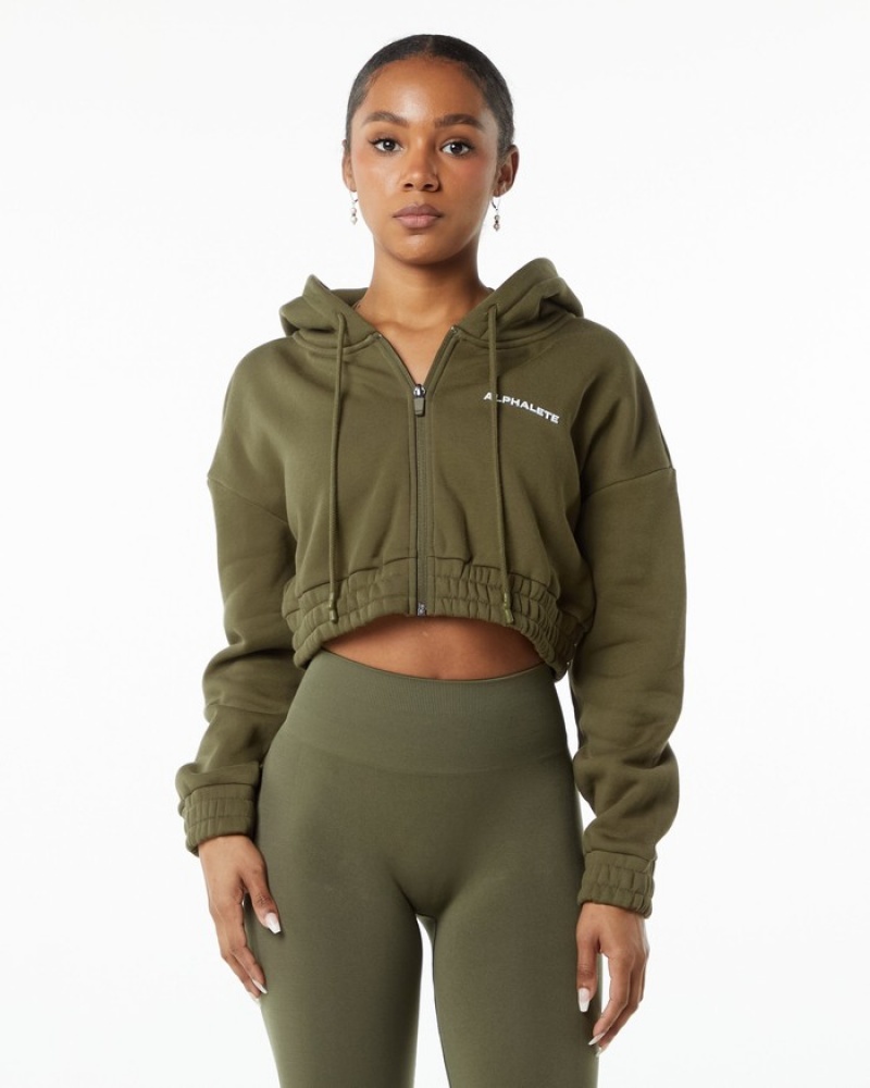 Alphalete Classicital Full-Zip Crop Donna Giacche Verde Oliva | 24RAJCQNO