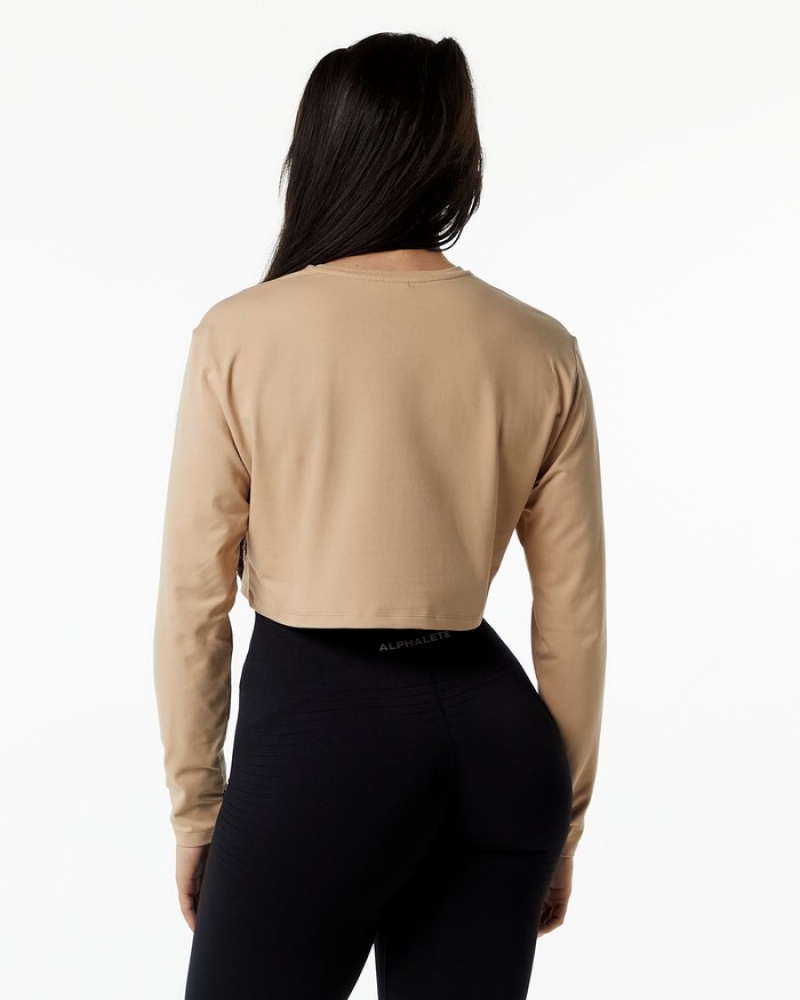 Alphalete Core LS Crop Donna Magliette Grigie Marroni | 94OPGFCQU