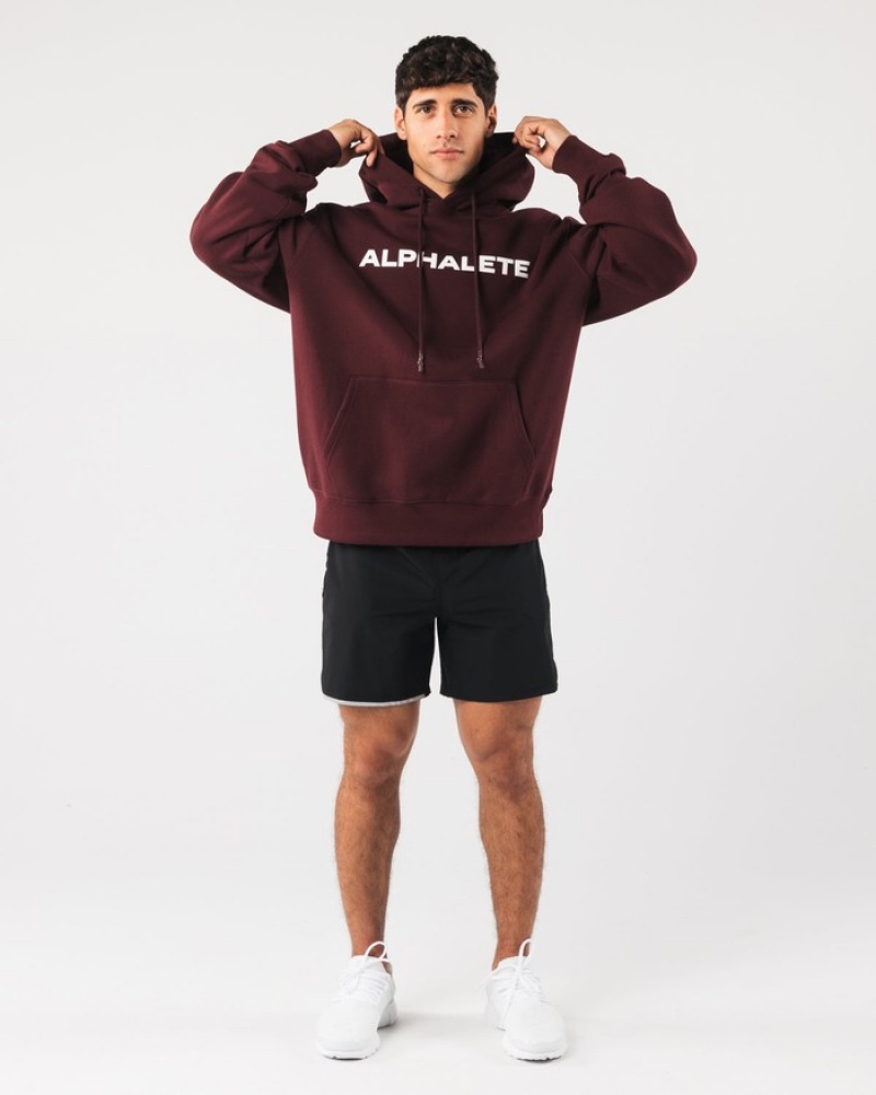 Alphalete Core Uomo Felpa Con Cappuccio Bordeaux | 10DMELXNC