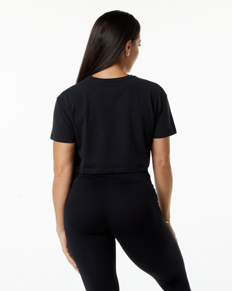 Alphalete Dynasty Crop Donna Camicie Nere | 96ETXCHAL