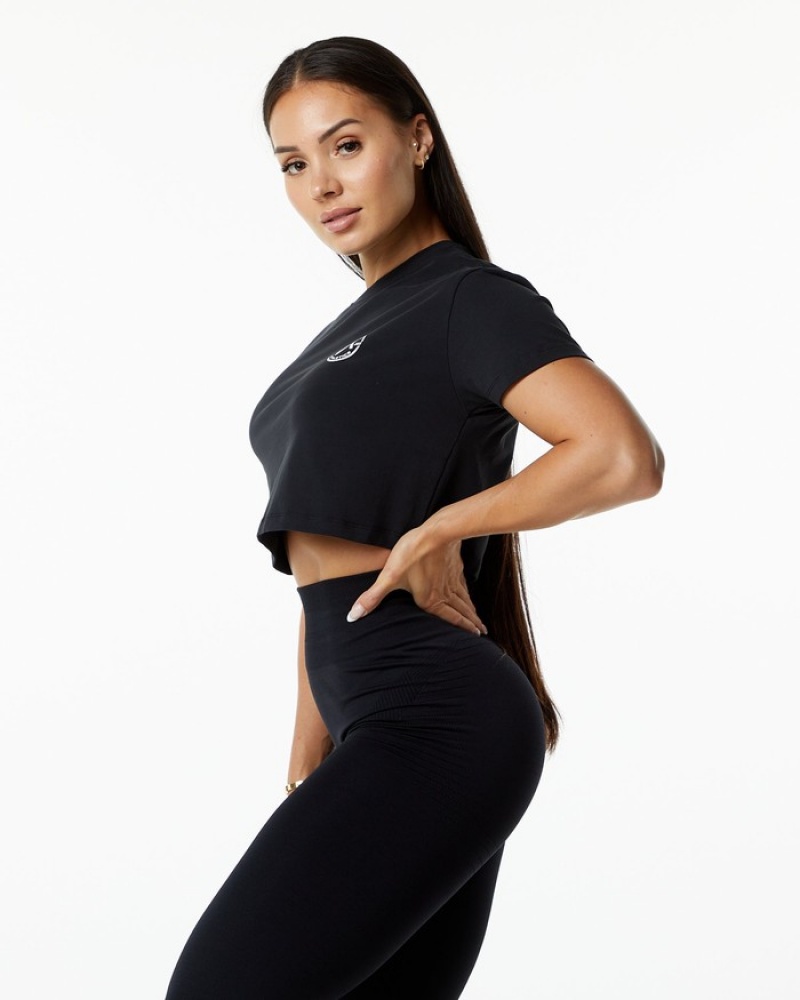 Alphalete Dynasty Crop Donna Camicie Nere | 96ETXCHAL