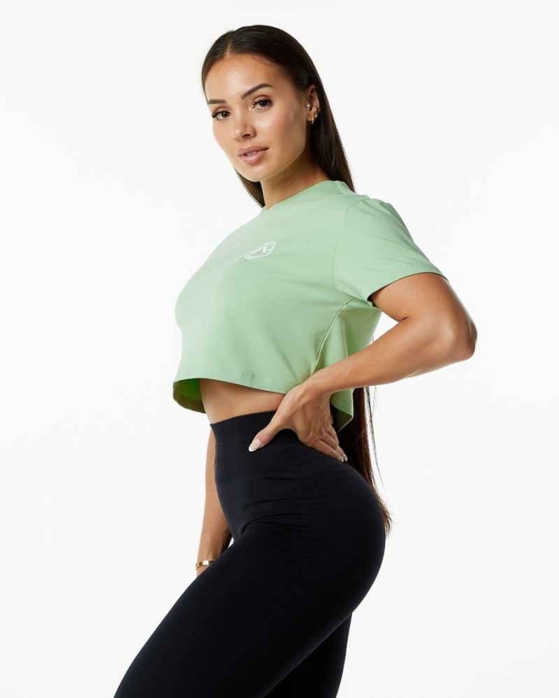 Alphalete Dynasty Crop Donna Camicie Verdi | 48DLXNFQT