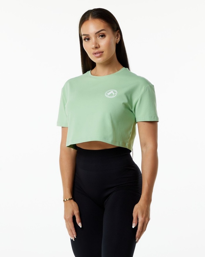 Alphalete Dynasty Crop Donna Camicie Verdi | 48DLXNFQT