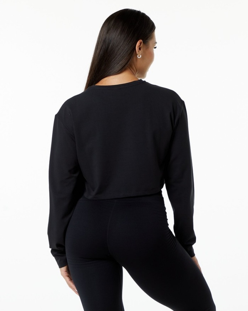 Alphalete Dynasty LS Crop Donna Magliette Nere | 40UBLGMOP