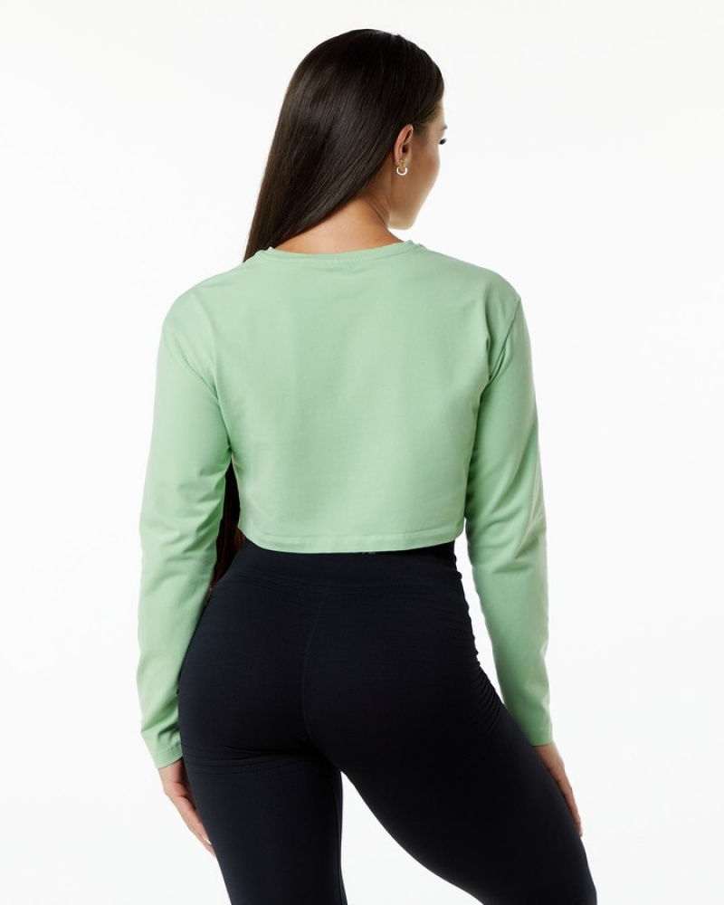 Alphalete Dynasty LS Crop Donna Magliette Verdi | 83JTMRLNI
