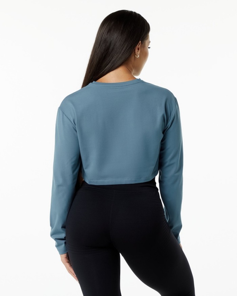 Alphalete Dynasty LS Crop Donna Magliette Blu | 08ELYOTRP