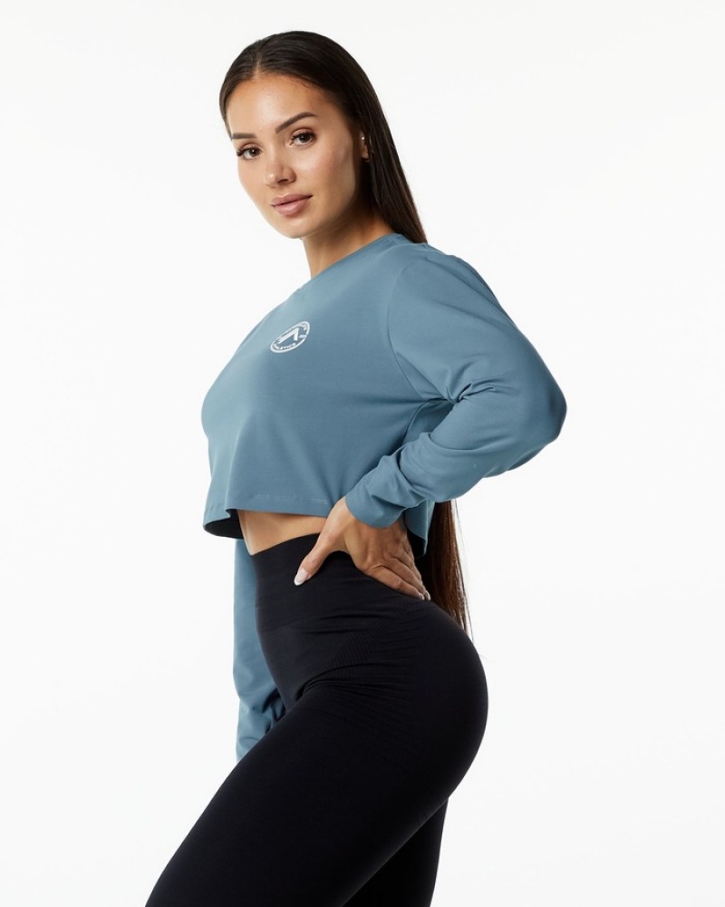 Alphalete Dynasty LS Crop Donna Magliette Blu | 08ELYOTRP