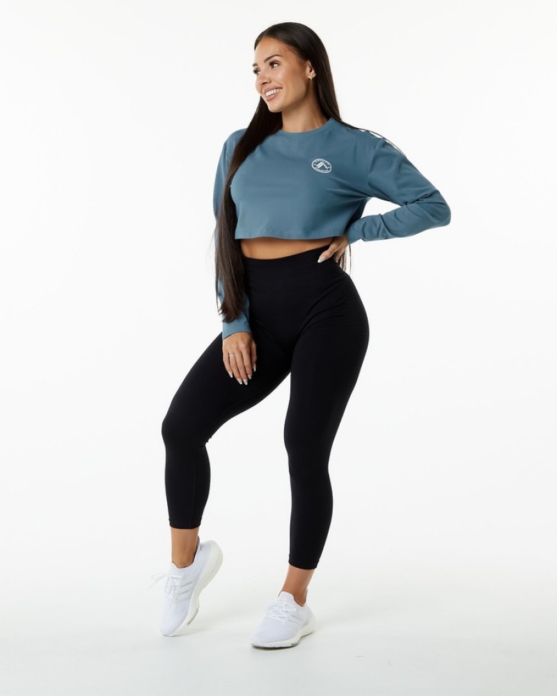 Alphalete Dynasty LS Crop Donna Magliette Blu | 08ELYOTRP