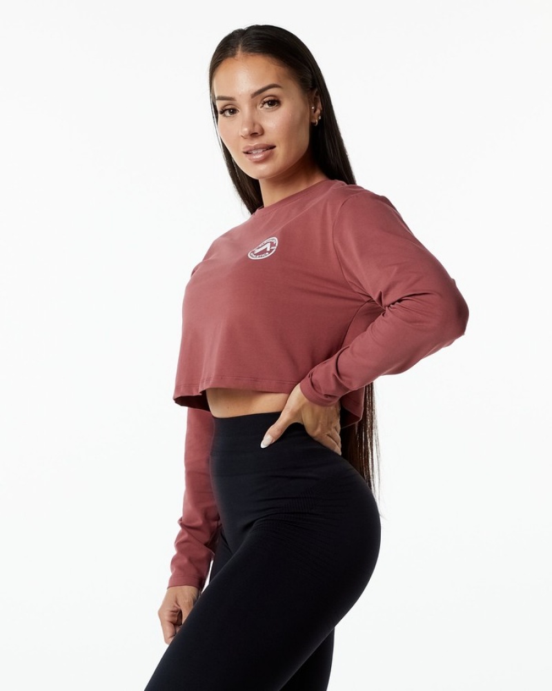 Alphalete Dynasty LS Crop Donna Magliette Bordeaux | 91JHXQYZT