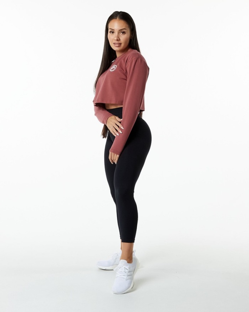Alphalete Dynasty LS Crop Donna Magliette Bordeaux | 91JHXQYZT
