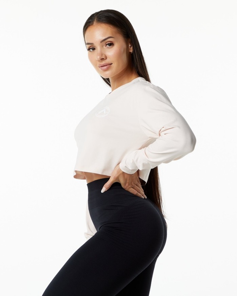 Alphalete Dynasty LS Crop Donna Magliette Rosa | 89CPUIJSE