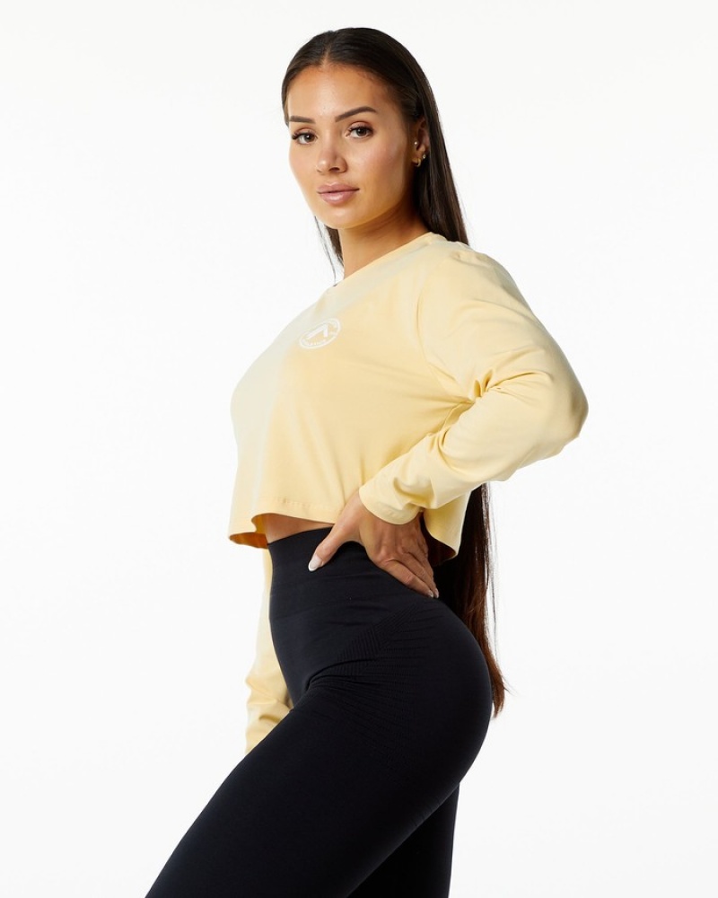 Alphalete Dynasty LS Crop Donna Magliette Beige | 69MBOFEWP
