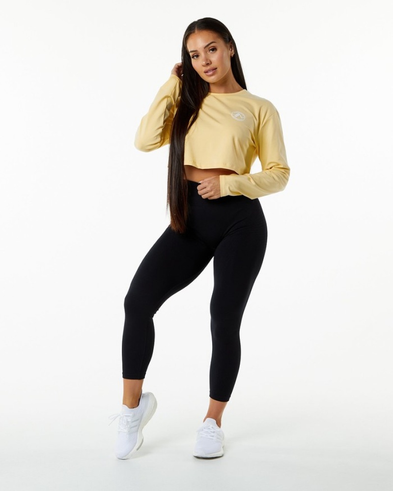 Alphalete Dynasty LS Crop Donna Magliette Beige | 69MBOFEWP