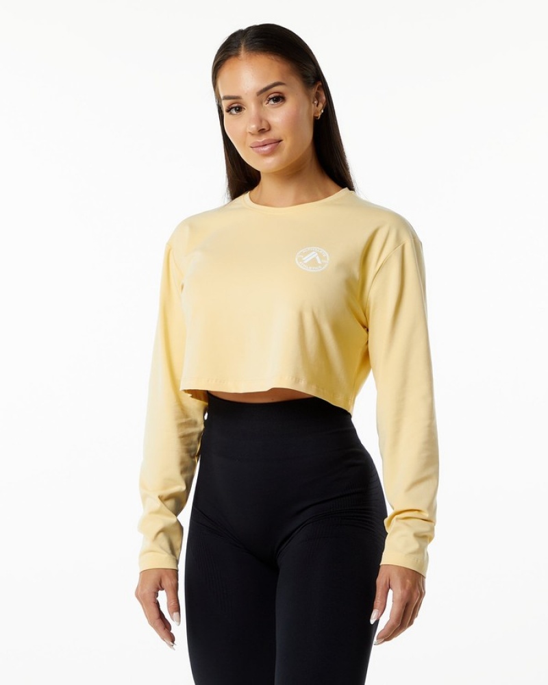 Alphalete Dynasty LS Crop Donna Magliette Beige | 69MBOFEWP