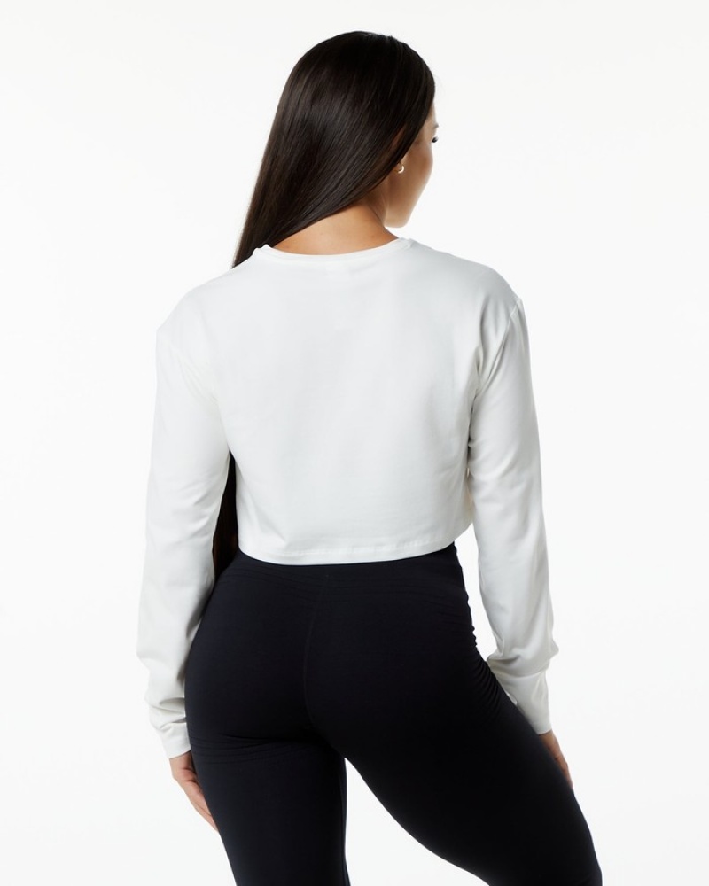 Alphalete Dynasty LS Crop Donna Magliette Bianche | 72PIFAQNC