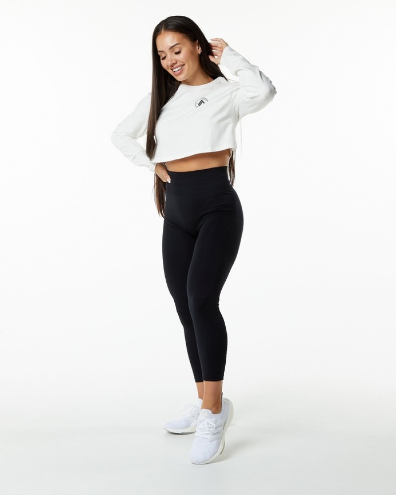 Alphalete Dynasty LS Crop Donna Magliette Bianche | 72PIFAQNC