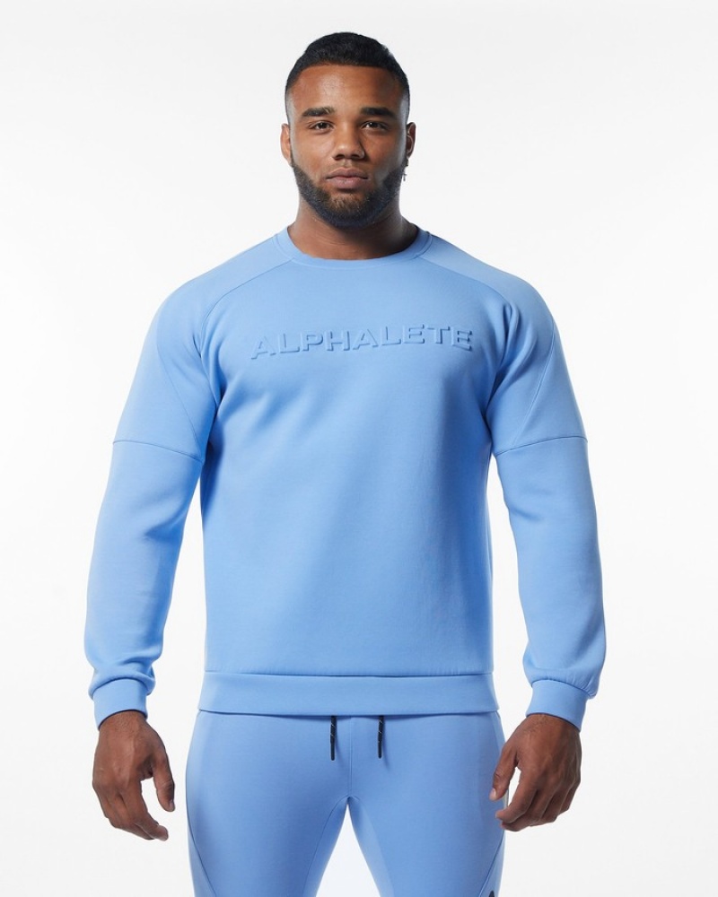 Alphalete ELMTS Crewneck Uomo Felpa Blu Chiaro | 37RNCQZUK